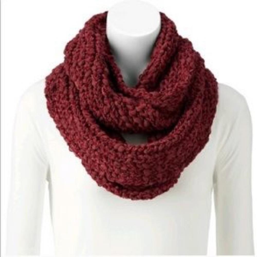 Red Fuzzy Loop Infinity Knit Winter Scarf - Picture 2 of 7